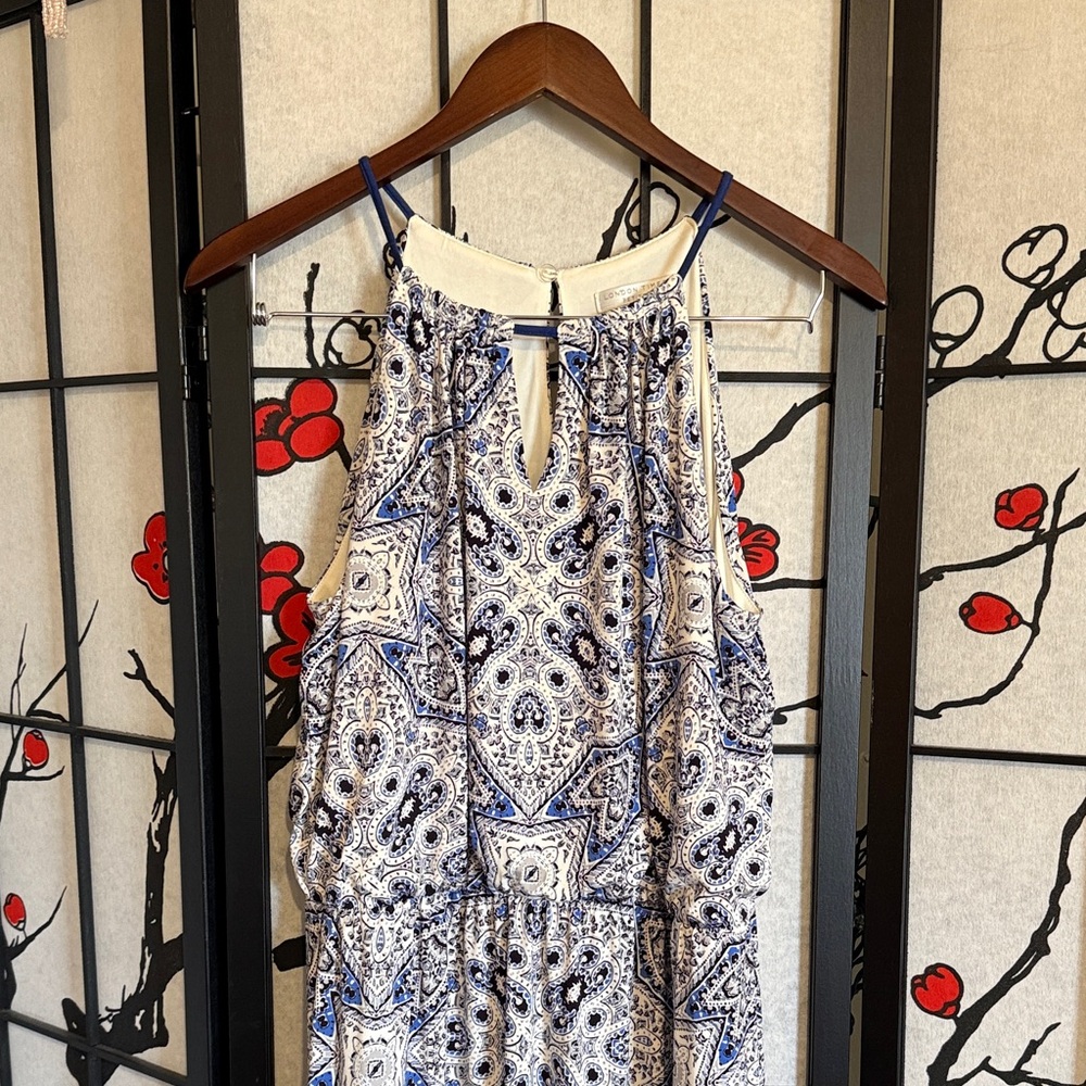 London Times Blue and White Printed Halter Dress - Picture 6 of 9